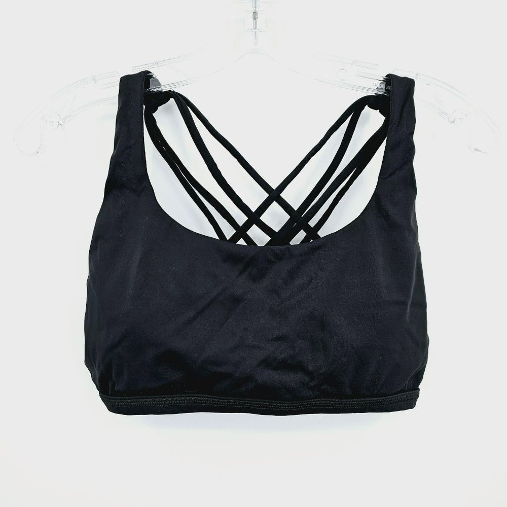 Queenieke Free to Be Sports Bra L Black Strappy Light Support Athletic Yoga Fit